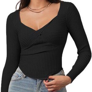 Black Long Sleeve Ribbed Top
